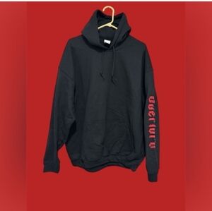 Gildan Charcoal Hoodie with Crimson Sleeve Design